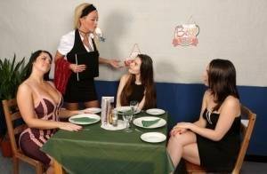 Girls lunch break turns into CFNM mealtime encounter in hot reverse gangbang on modelies.com