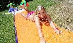 Sexy teen babe Ally Kay strips off bikini outdoor to show tits on modelies.com