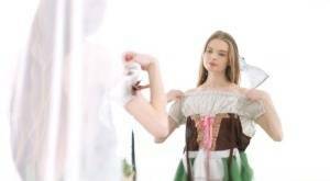 Young beauty Adel Bye dresses in an Oktoberfest outfit to greet her boyfriend on modelies.com
