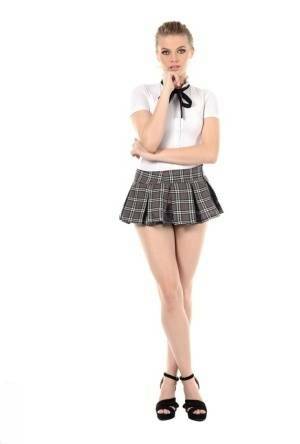 Leggy girl Sophie Sparks peels off her school uniform to masturbate on modelies.com