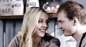 Young blonde Lily Larimar has sex with a guy while they're working in cafe on modelies.com
