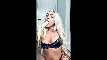 Emily Rinaudo striping teasing and sucking off banana in a black lingerie onlyfans porn videos on modelies.com