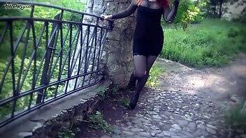 AnnDarcy redhead goth girl in black mini dress gets facial in public xxx video on modelies.com