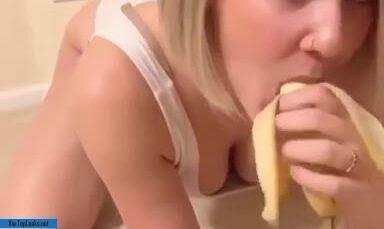 Tayler Hills Sucking Banana with Cream and Masturbating Pussy to Orgasm on modelies.com